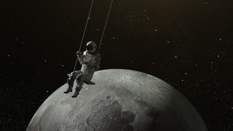 astronaut swinging on the moon