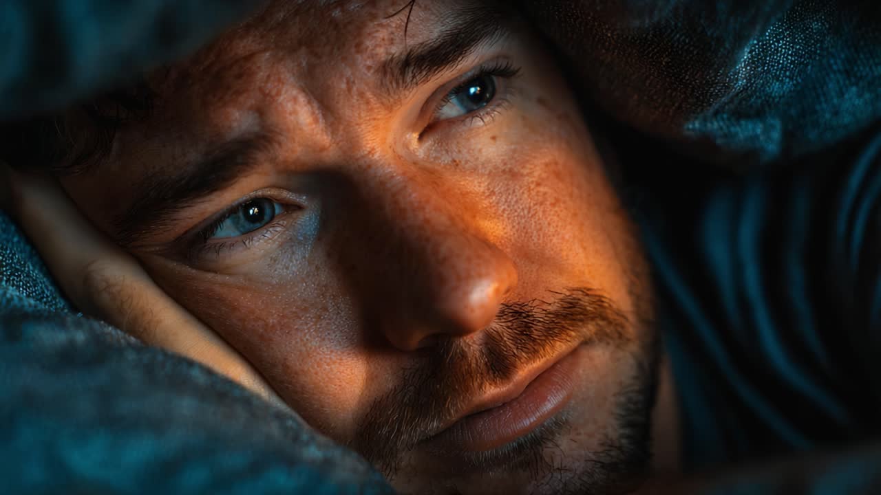Ein tiefer, introspektiver Moment: Die emotionale Resonanz einer nachdenklichen Person, versunken in Gedanken, im Komfort weicher Decken einfangend.