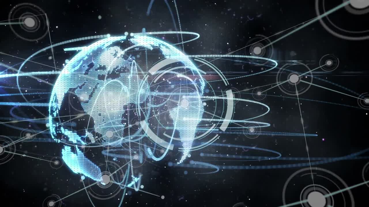 Animation of globe, scope scanning and network of connections