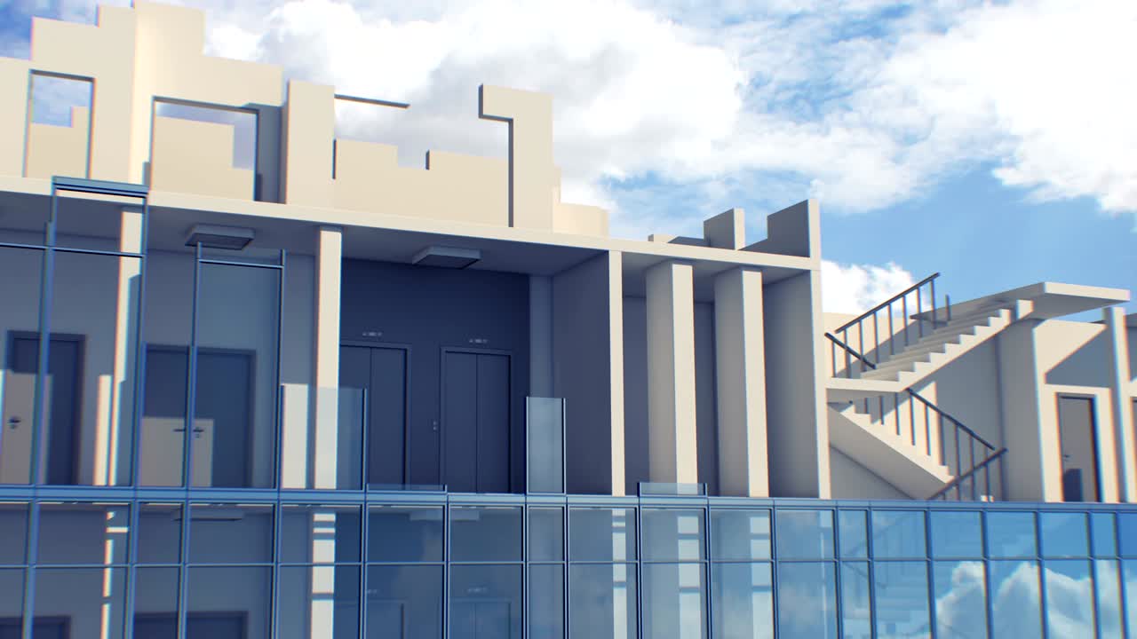 abstract rascacielos proceso de construcción de construcción sin problemas. hermoso progreso en bucle animación 3d de crecimiento de edificios modernos con hormigón, acero y vidrio.