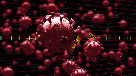 animation of data processing over coronavirus cells floating