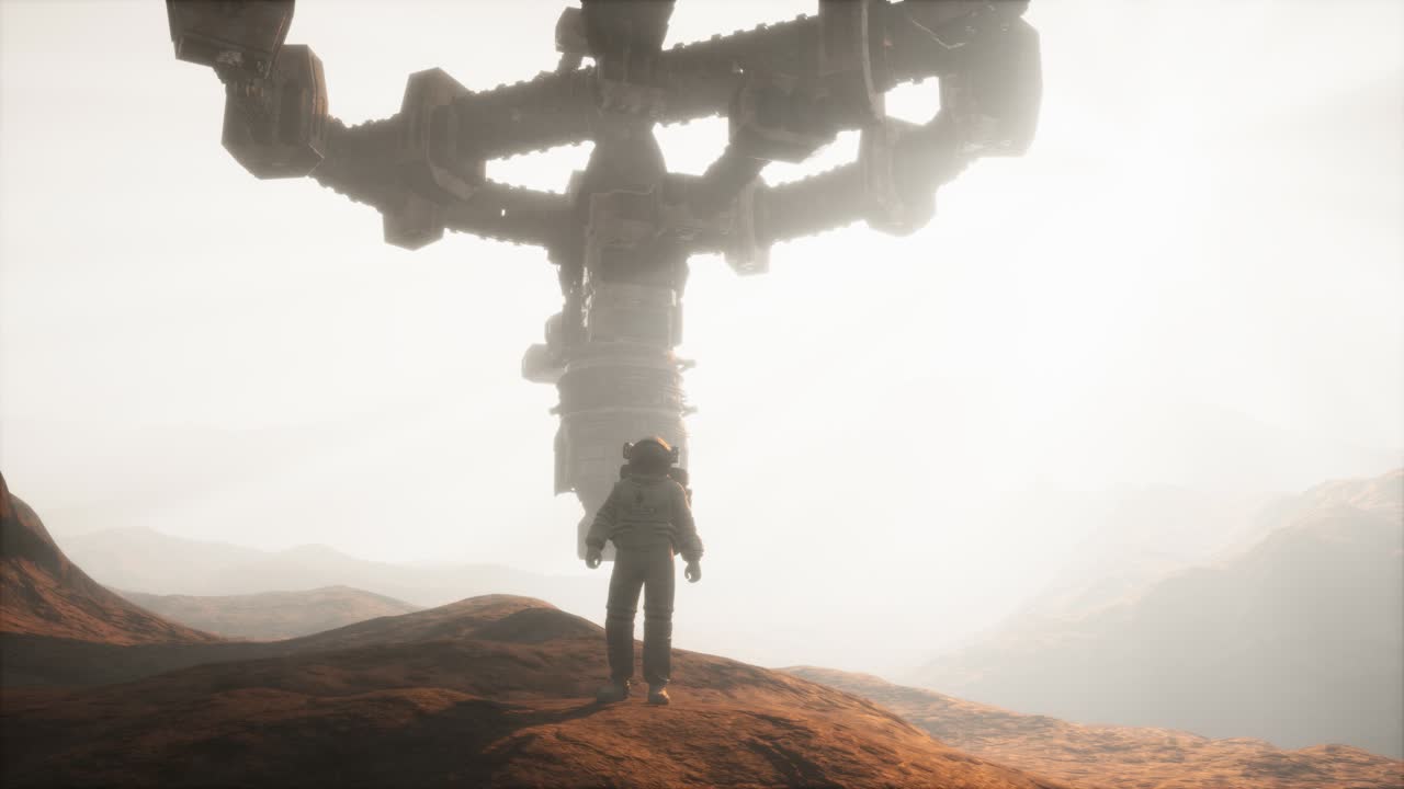 화성 행성을  ⁇ 고 있는 우주비행사