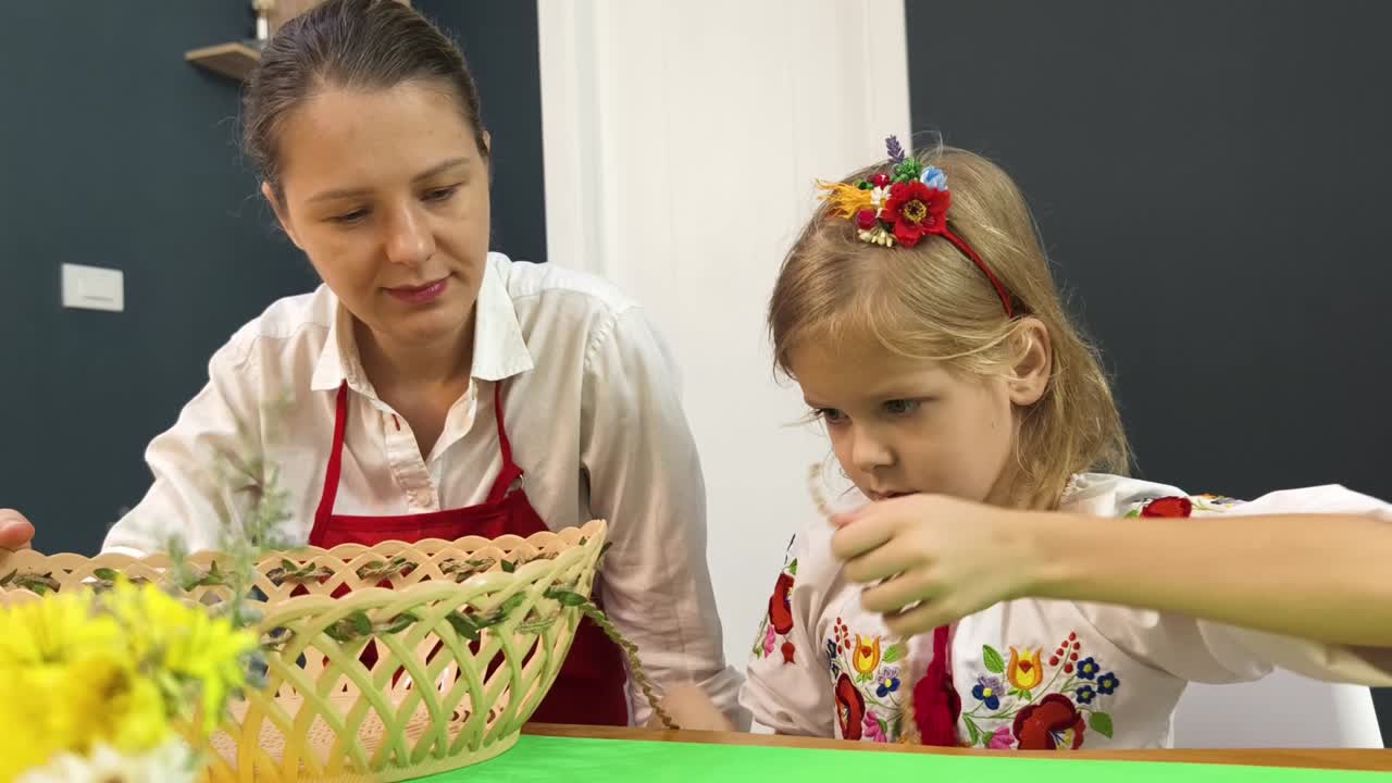 Mother and Daughter Making a Floral Arrangement
