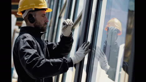 window installation by a construction worker