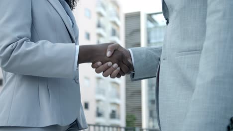 slow motion shot of african american colleagues meeting outdoor