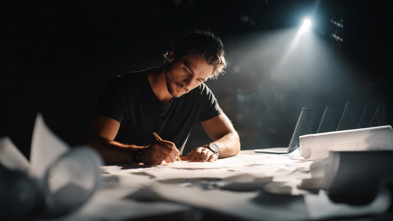 Man working on architectural plans at his desk