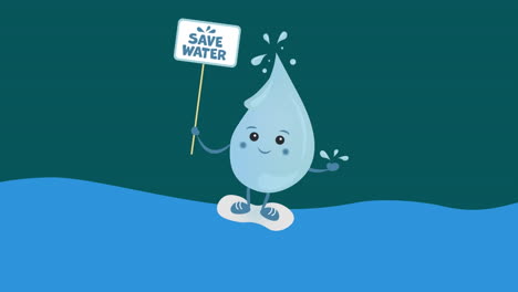 animation of water drop holding save water banner in sea