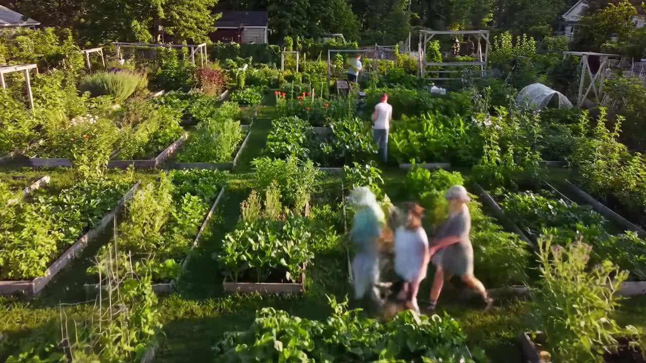 Vibrant Community Garden: A Lush Green Oasis Serves as a Gathering Space for Passionate Gardeners Cultivating Fresh Produce and Flourishing Plants Together in Harmony