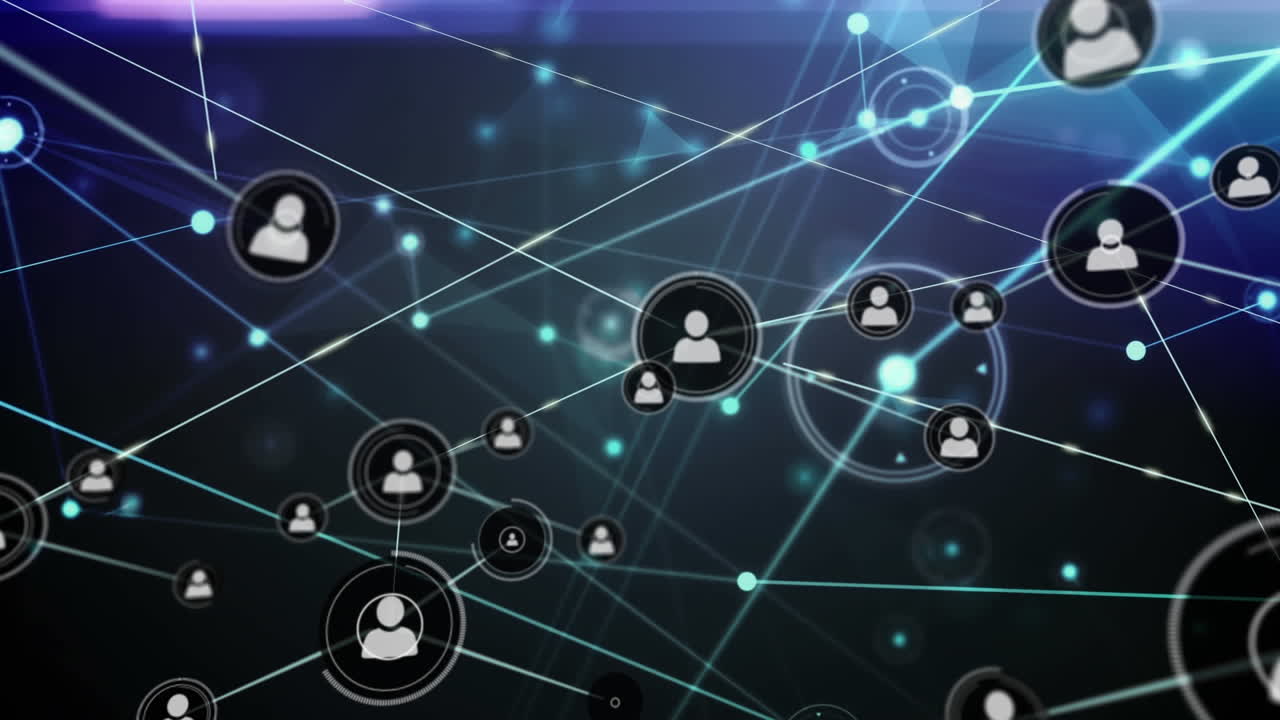 animación de redes de conexiones con iconos sobre fondo negro