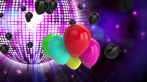 animation of balloons floating over rotating mirror ball