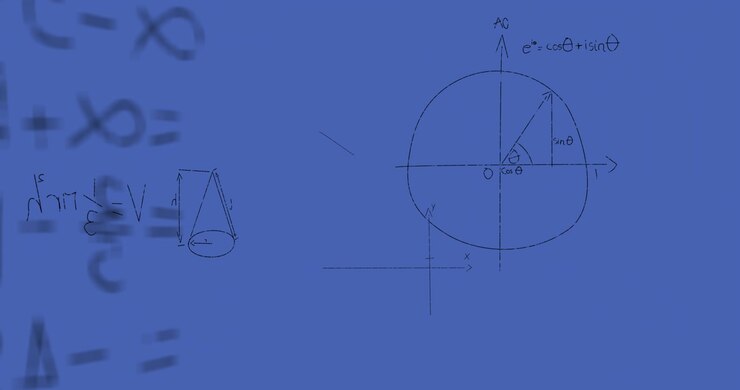 Animazione di elaborazione di equazioni matematiche su sfondo blu