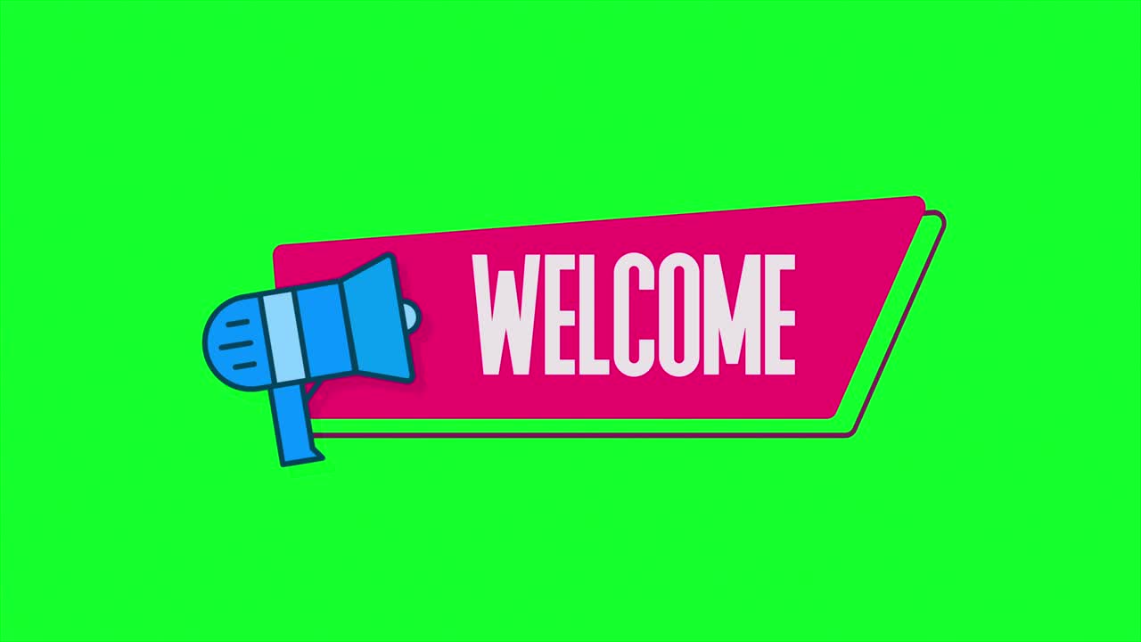 megáfono con burbuja de habla texto de bienvenida animación de clave de croma