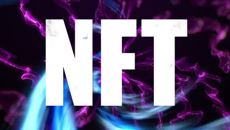 animation of nft text over blue and purple light trails