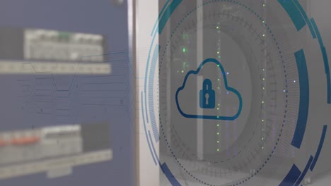 animation of data processing over server room