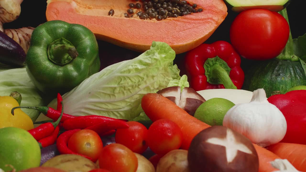 Close Up Fresh Vegetables Rotating