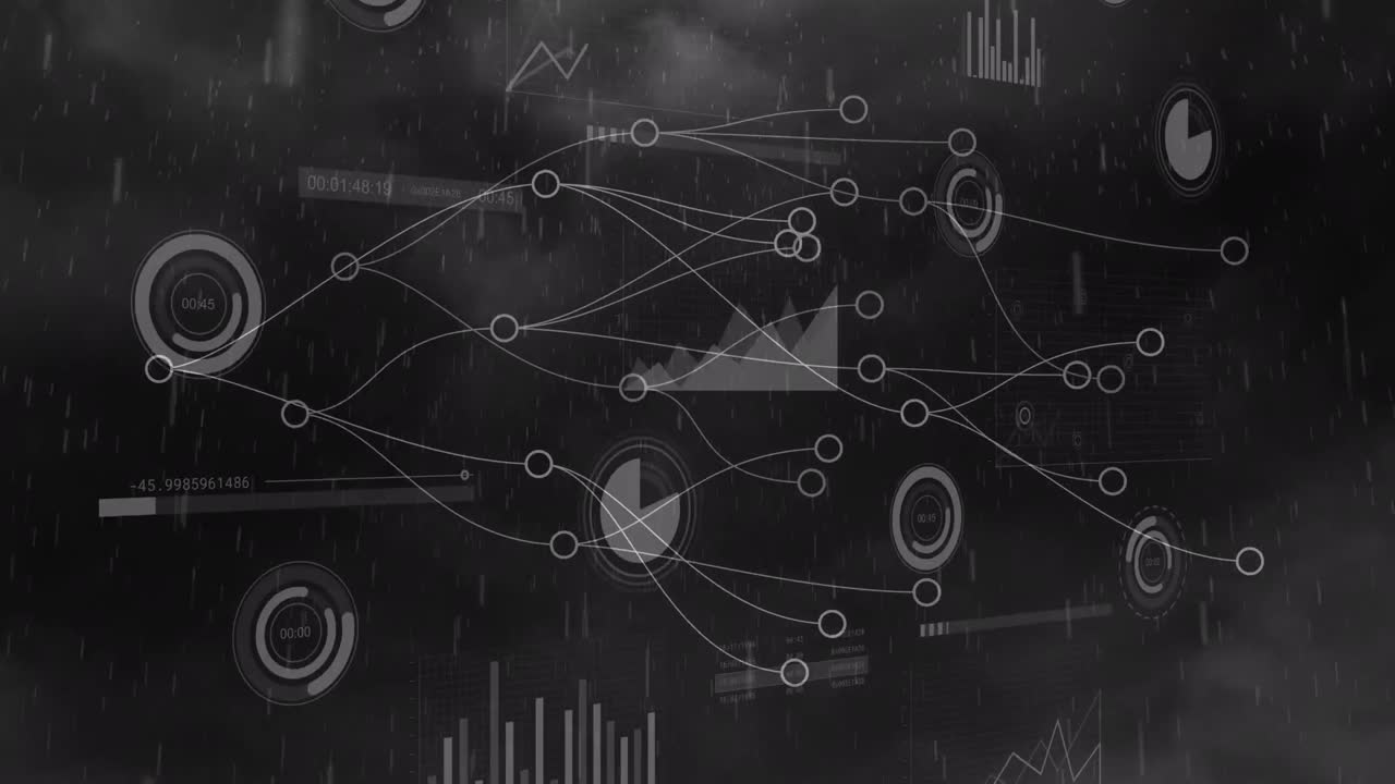 데이터 처리 및 연결 네트워크에서 비가 내리는 애니메이션