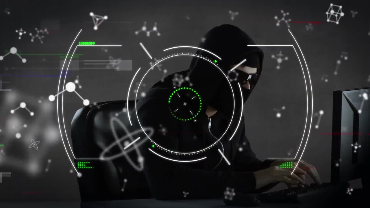 노트북으로 해커를 통해 범위와 분자의 애니메이션