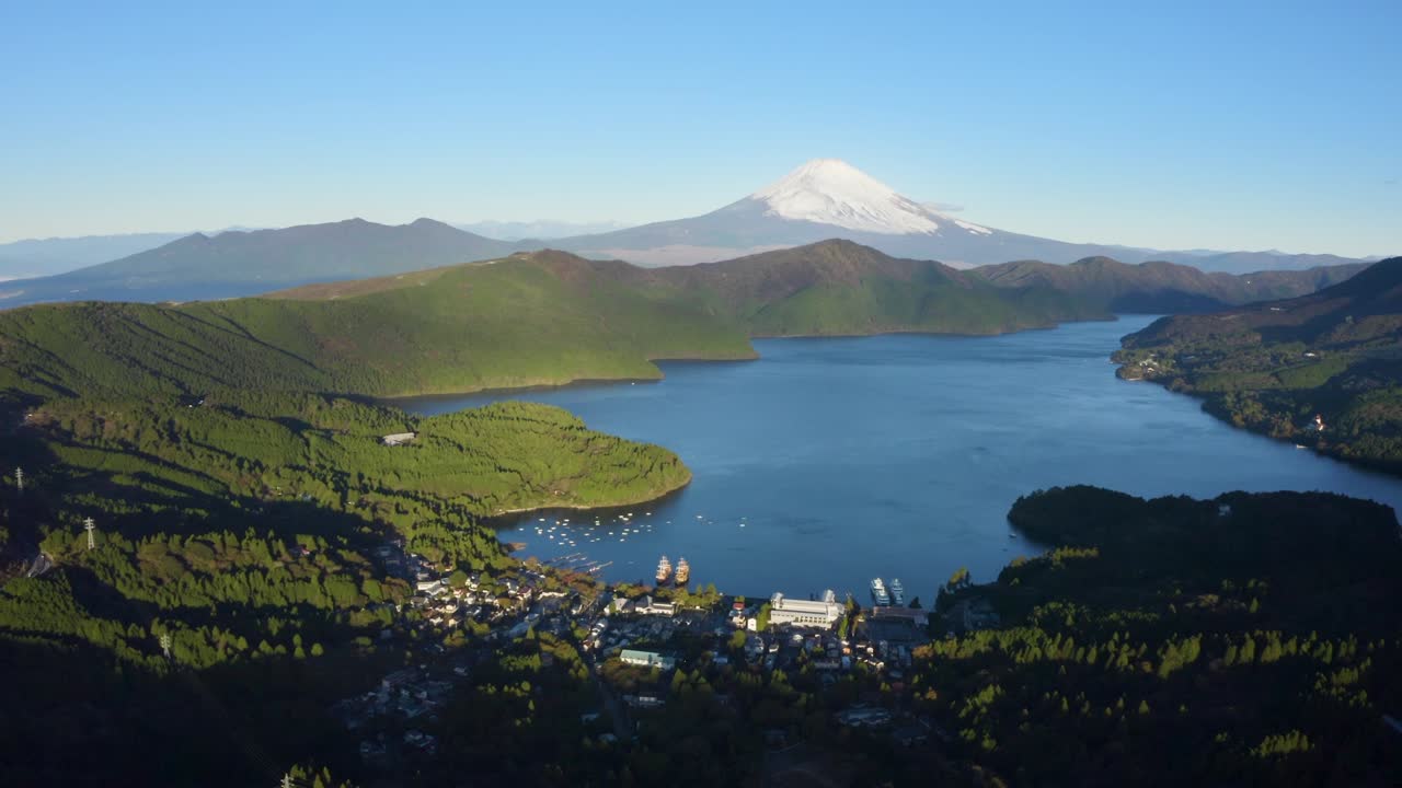 Aerial View of Mount Fuji and Lake Ashi in Hakone, Japan