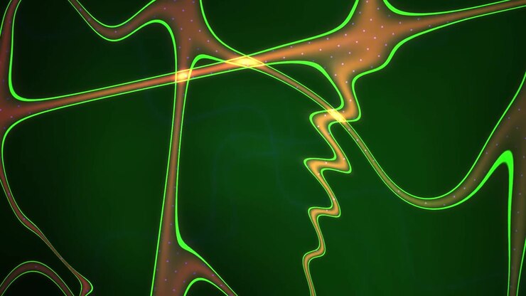 Sfondo Animato Astratto con Linee Luminose Verdi e Gialle di Rete Neurale