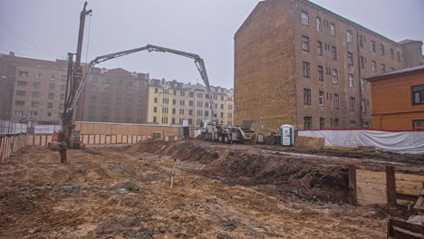 static shot of land levelling before road construction on a cloudy day in timelapse