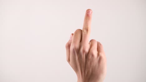 흰색 배경에 프레임으로 들어오는 가운데 손가락을 조롱