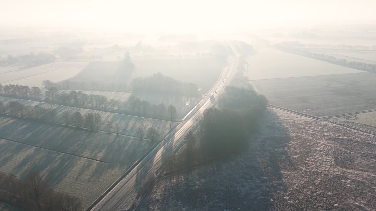 Frozen Winter Landscape with Highway