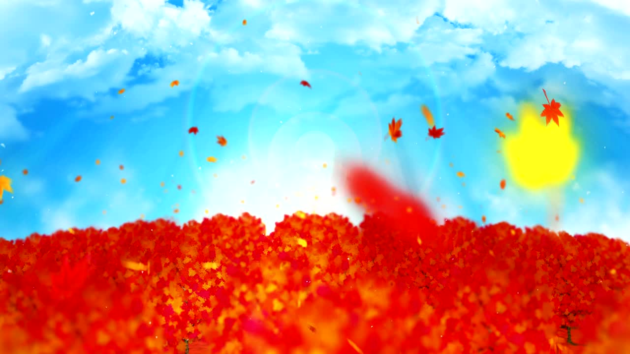 ilustración de paisajes forestales de otoño, fondo de naturaleza abstracta, animación en bucle de hojas de arce,