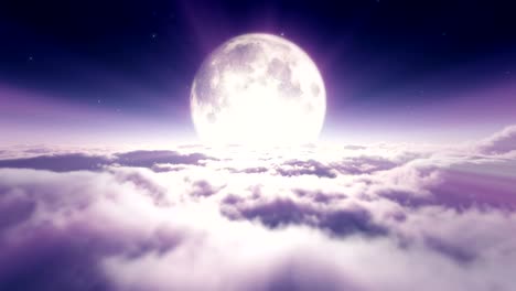 dream fly in clouds and moon 4k