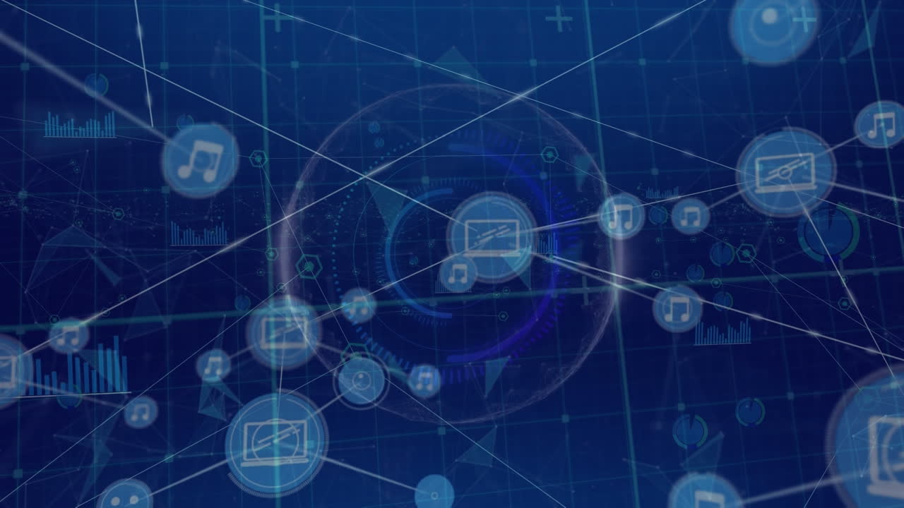 animación de la red de conexiones a través del procesamiento de datos y el escaneo de alcance