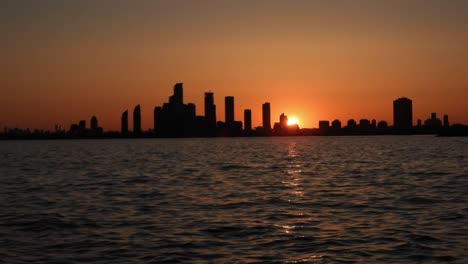 beautiful sunset scene. skyline silhouette seen from beach