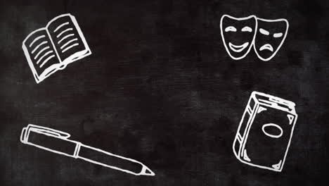 animación de pictogramas de teatro blancos sobre un fondo negro