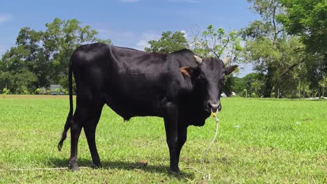 black cow in a field