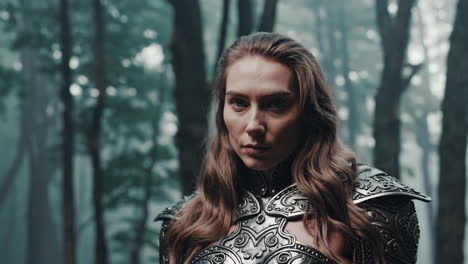 female warrior in enchanted forest armor