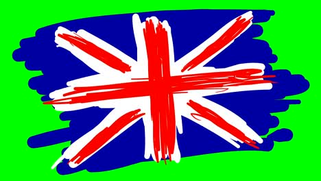 Britain flag drawing on green screen isolated whiteboard