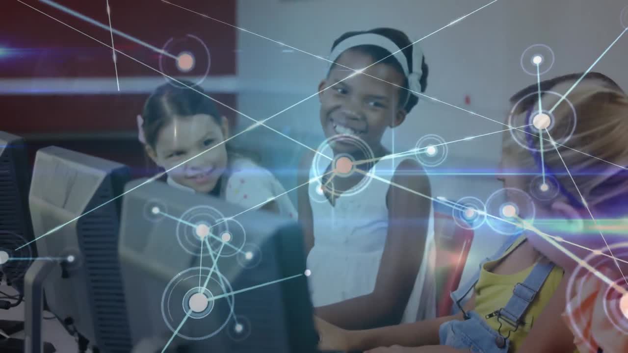 Animation of network of connections over school children using computers