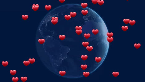 animation of red hearts floating over earth, symbolizing love and unity in space