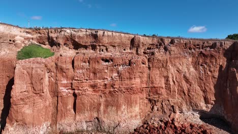 Drone-shot-flying-towards-red-cliffs-along-the-Ardrossan-coast-line