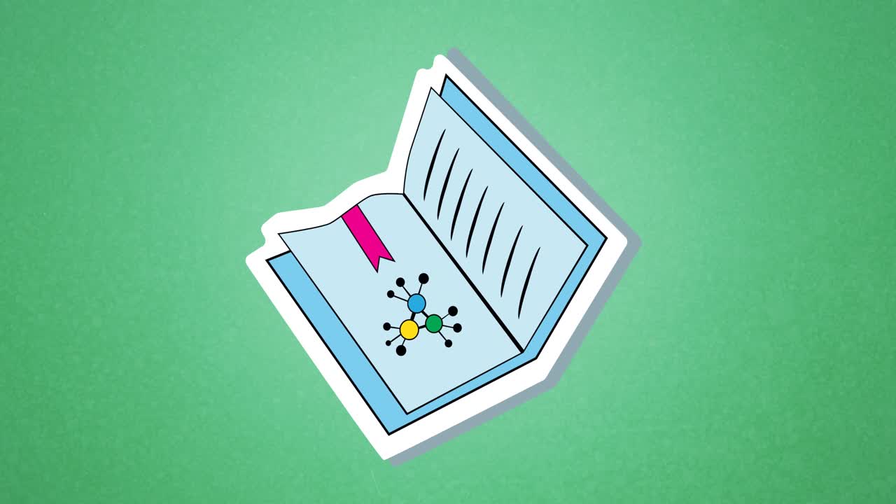 Animation of school textbook on green background