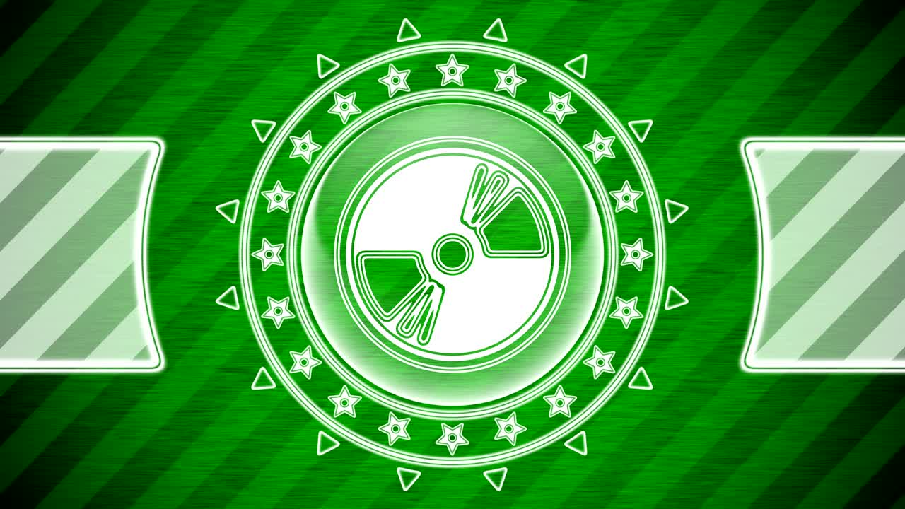 원 모양의 디스크 아이콘과 녹색 줄무 배경. 일러스트레이션.