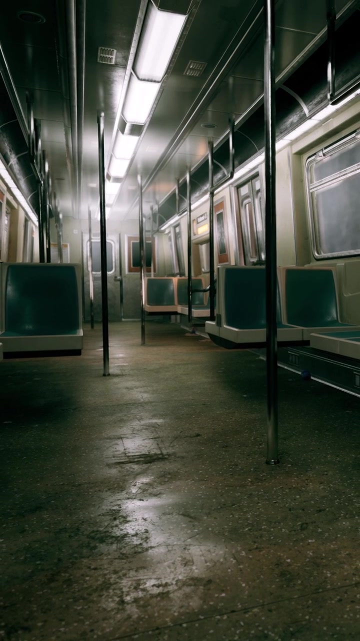 Vagone vuoto della metropolitana durante l'ora di punta mattutina in una città.