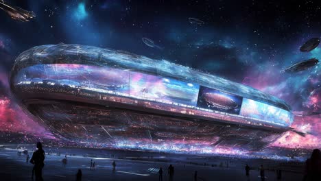 futuristic space stadium at night
