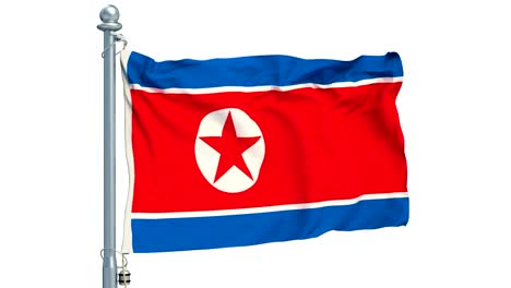 la bandera de corea del norte ondeando sobre un fondo blanco, animación. rendering en 3d