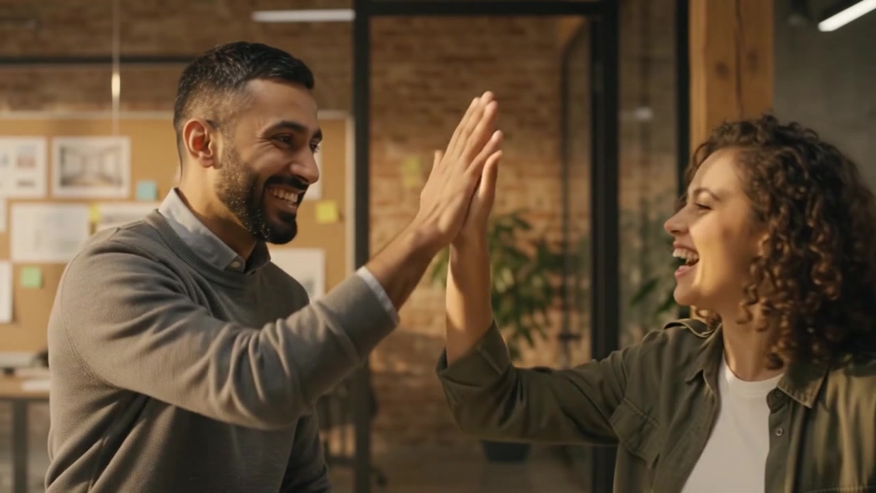 Diverse Creative Team Celebrating Success in Modern Office