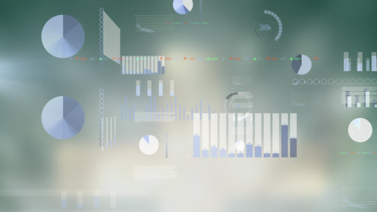Animation of financial data processing over grey background
