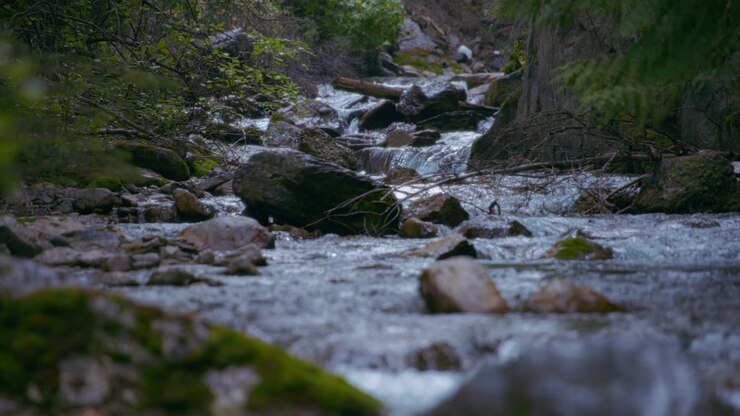 Mountain river stream cascading through the rocks