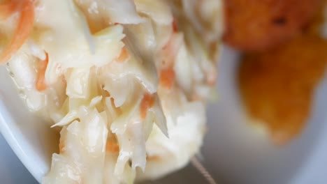 close-up of creamy coleslaw