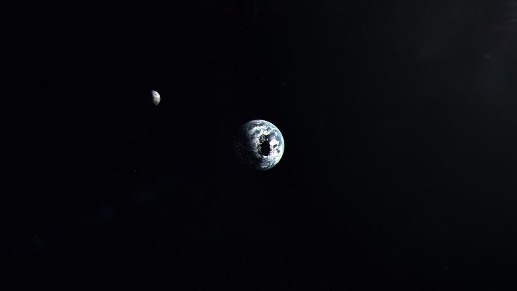Uma Órbita Completa da Lua ao Redor do Planeta Terra Vista de Cima
