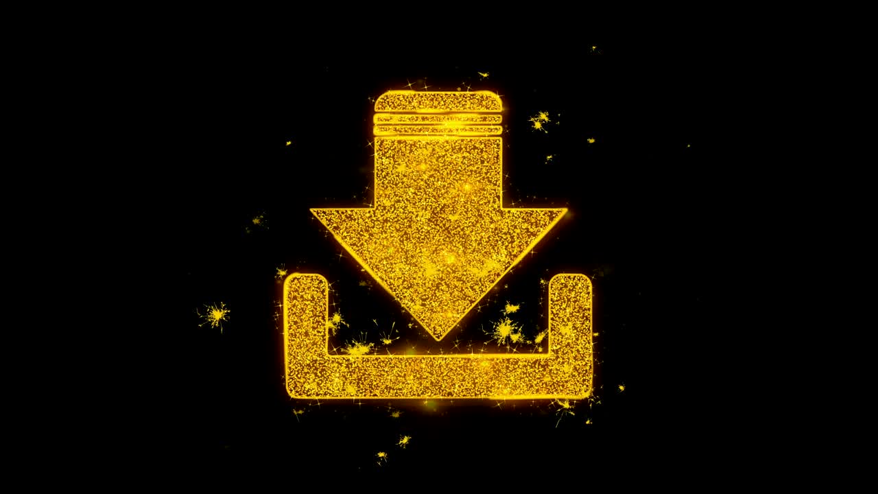 el icono de descarga enciende partículas sobre un fondo negro.