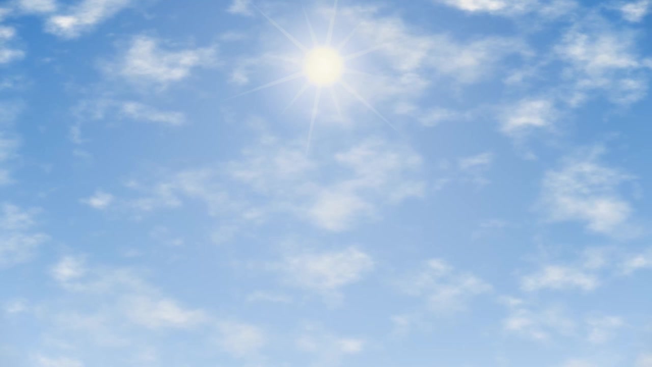 Bucle continuo del sol recorriendo un cielo azul brillante con nubes blancas tenues