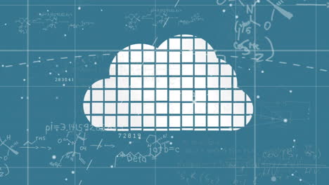 animating cloud computing concept over mathematical equations and scientific formulas